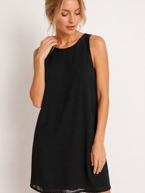 Little Black Dress Size 4 Sleeveless Embellished Trim Castro Black